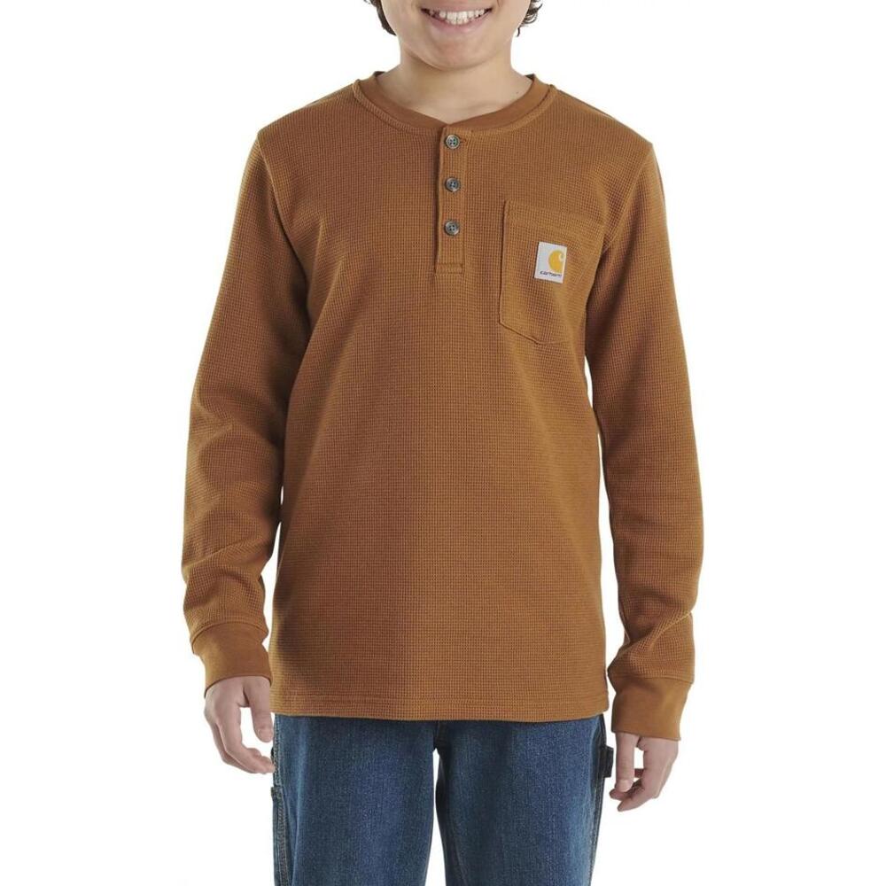 Carhartt Little Boys' Long Sleeve Henley Pocket T-Shirt, Large, Carhartt Brown